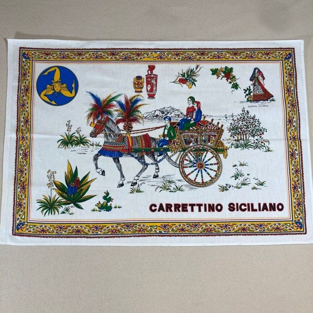 Carrettino Siciliano Tea Towel /Wall Hanging Souvenir‎ 24" x  34” NWOT